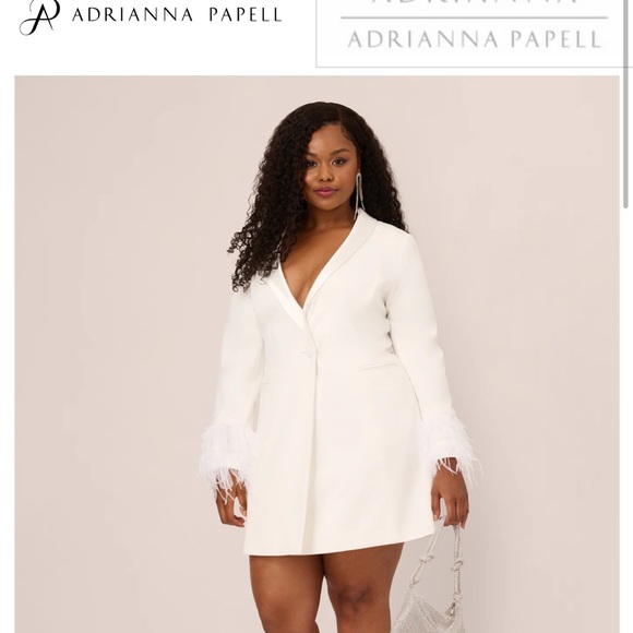 Adrianna Papell Size 18 Knit Crepe Blazer Dress w/Feather Trim - Ivory - Picture 1 of 10